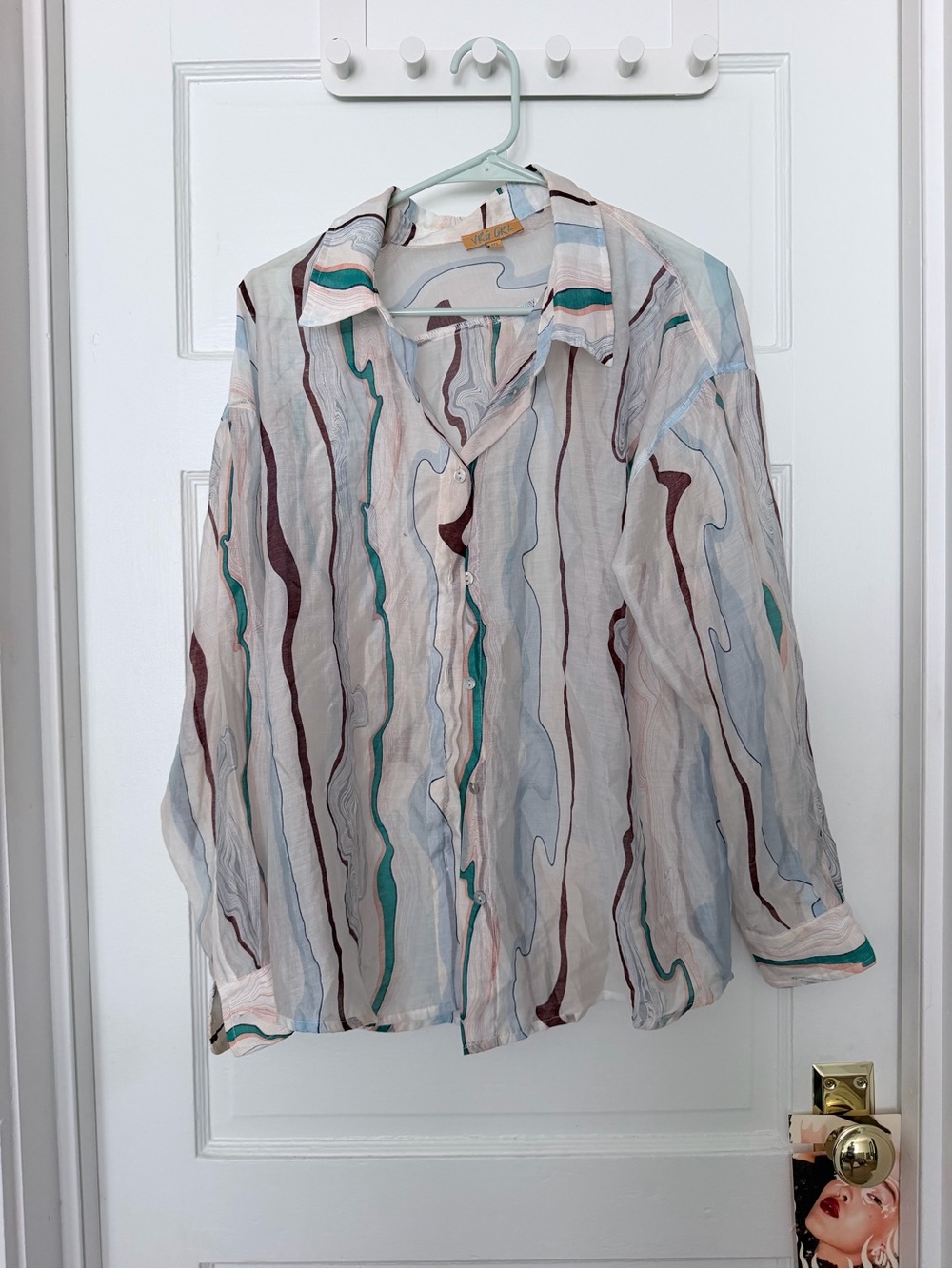 VRG GRL Abstract Stripe Button-Up Shirt
